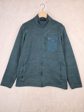 Criquet Sweater Fleece Jacket Mens M Green Full Zip Chest Pocket Golf Preppy